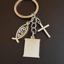 1pc Cross Keychain Pendant With "All Things Are Possible" Slogan And Mini House "I Love My Home" Keychain, Unique Personalized - Multicolor - View 6