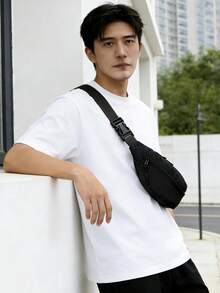 男女通用黑色尼龙斜挎包，轻便运动风单肩包，休闲百搭户外通勤单肩包 - 黑色 - 查看 5