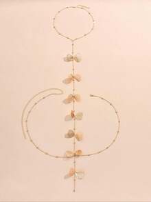 1pc Bohemian Style Metal Butterfly Leaf Backless Body Chain, Niche Design Body Jewelry, Suitable For Bikini, Beach, Vacation, Photo Shoot - Gold - View 3