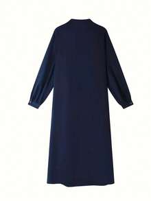 Ramadhan Solid Button Front Burqa, Elegant Long Sleeve Jacket, Women Clothing - Blue - View 2