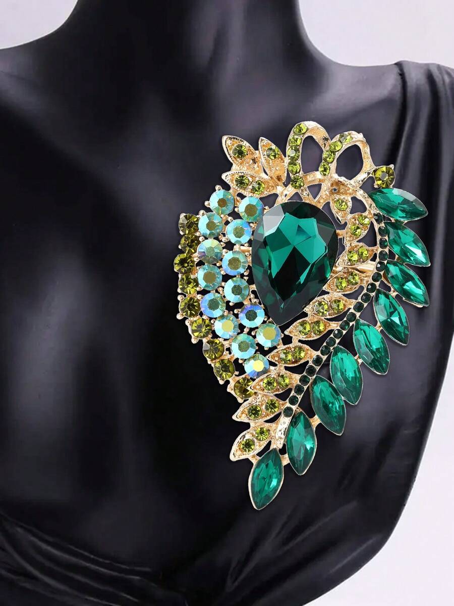 优雅水钻花朵胸针，男女通用，奢华水晶玻璃别针，宴会珠宝，服装配饰/朋友聚会徽章，新款礼物 - 大號玻璃(0087) - 查看 1