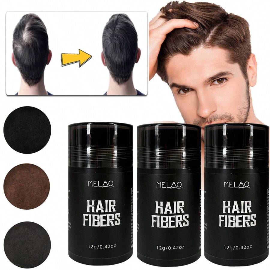 MELAO 增发纤维，12克/0.42盎司，3种自然色号（中棕色、自然黑色、深棕色），可瞬间增厚发根，遮盖秃顶和稀疏区域，打造自然妆效，防水。 - 彩色 - 查看 1