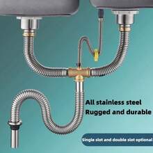Universal Kitchen Sink Drain Pipe Set, Suitable For Single/Double Sinks, Flexible Composite Pipe, Anti-Clogging With Overflow Hole - A - View 2