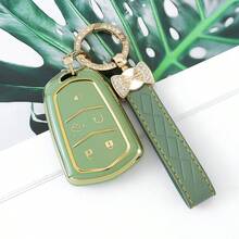 5键汽车钥匙套，TPU材质，金色镶边，适用于凯迪拉克CT4、CT5、ATS、XT6等车型，时尚设计，带钥匙扣，女孩款 - 鑰匙圈24 - 查看 15