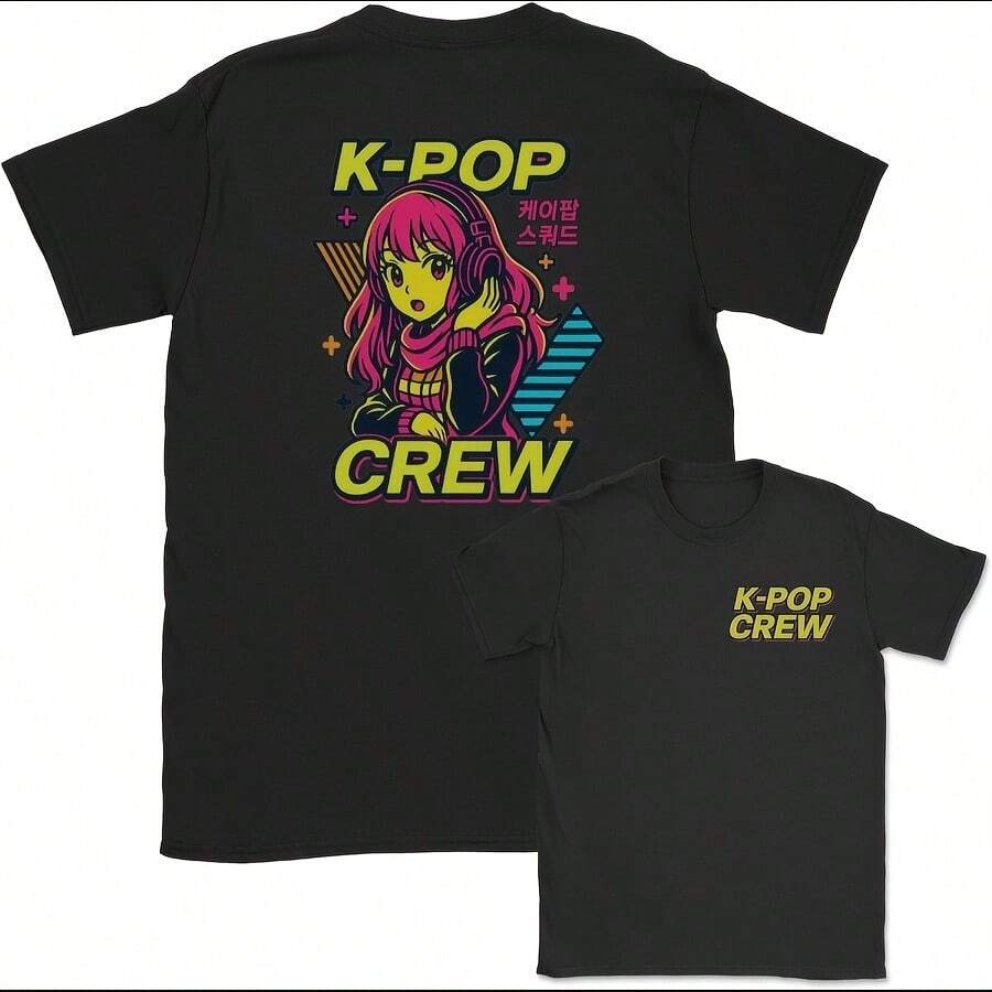 K-Pop Crew Neon Dreams - K-Pop Graphic Printed T-Shirt - Black - View 1