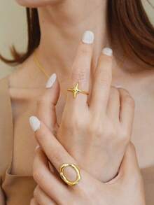 Minimalist Northern Star Ring,Star Cross Ring,Gold-Plated And Silver Starlight Ring,Open Adjustable Celestial Dainty Ring Female Jewelry Daily Wear - 1 - View 1