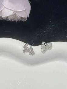 Pendientes de botón brillantes, pendientes de circonita cúbica con rhinestone, accesorios unisex de estilo callejero de hip hop chapados en plata - Plateado - Ver 4