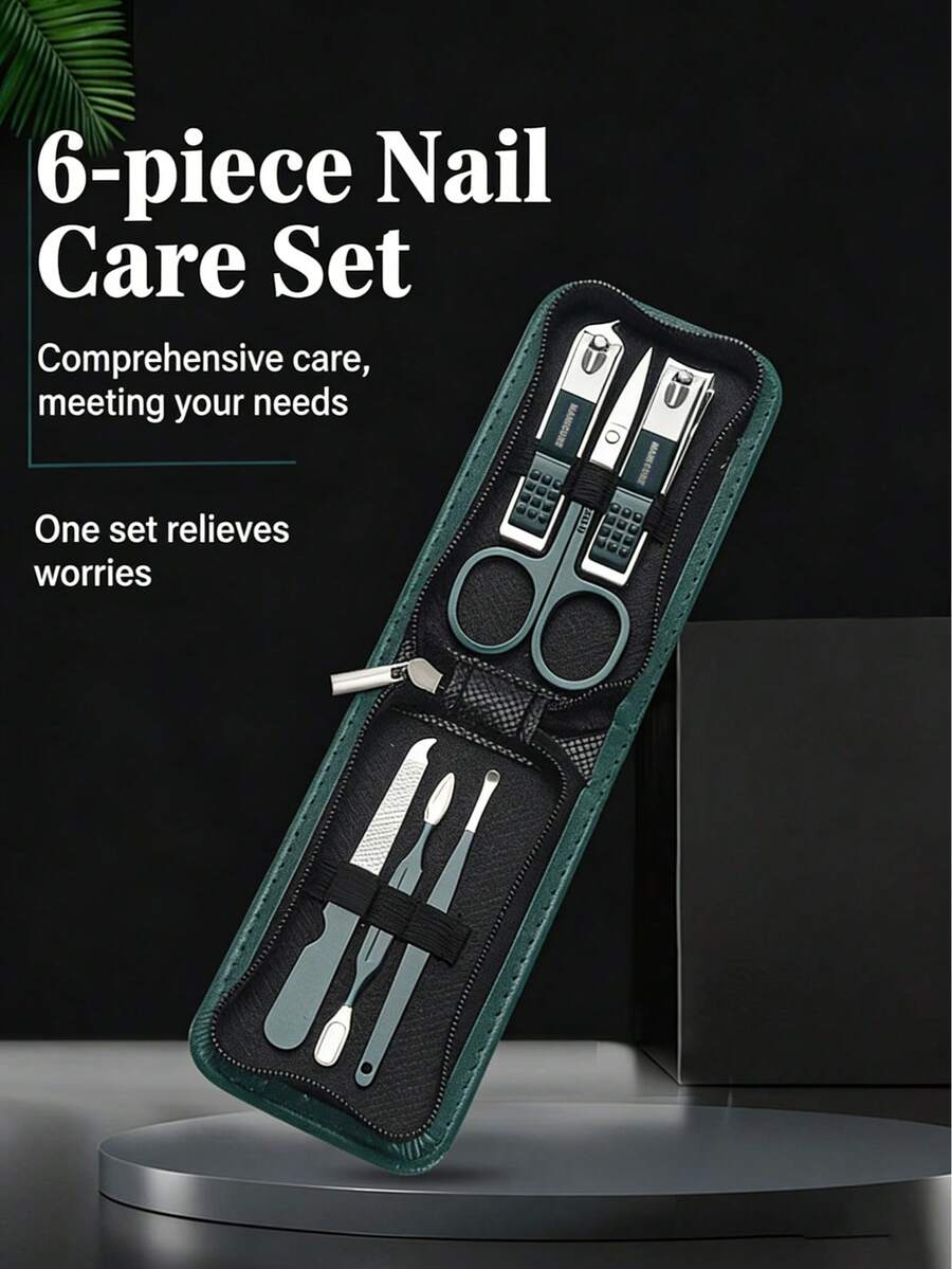 6pcs Nail Care Set, Home Nail Clipper Set, Portable Ear Pick Nail Clipper Set, Hand & Foot Care Tool Set With Zipper Travel Bag