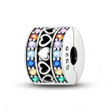 1 Pc Fashion Heart Sparkling Beads Dangle Charm Silver Plated Fit Bracelet Necklace DIY Holiday Gift - Multicolor - View 11