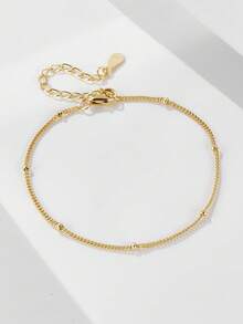 1件S925纯银叠珠手链，简约百搭精致独特设计，女士饰品 - 金色 - 查看 2