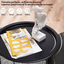 Mesa Auxiliar Redonda Plegable de Metal, Bandeja Extraíble, Estilo Minimalista Moderno, Ideal para Balcón, Oficina, Dormitorio y Sala - por defecto - Ver 4
