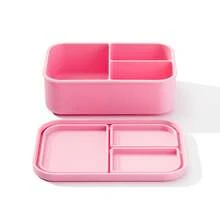 Compartmentalized Silicone Lunch Box To Prevent Flavors From Mixing, Microwaveable Lunch Box, Portable Lunch Box, Outdoor Camping Picnic Box - 三格藍色-分隔鎖味 - 查看 11