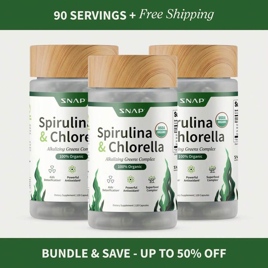 Spirulina Chlorella Complex - Natural Dietary Capsules - 30 Servings - 3瓶 - 查看 1