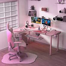Eureka Ergonomic Gaming Desk Pink60 Inch Pink L Shaped Gaming Desk with Free Mouse Pad Gaming Table Pink for Girls Home Office Wood and Metal Space-Saving Computer Desk Easy to Assemble Pink - ROSA - Ver 5