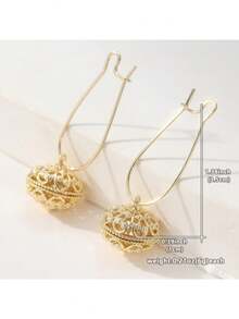Luxury Floral Hollow Ball Pendant Earrings, Handmade Pure Copper Jewelry For Women, Suitable For Daily Wear, Ideal Gift Choice - Gold - View 8