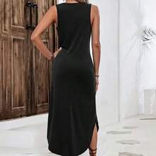 Women's Sleeveless Graphic Print Tank Dress - ONE LOVE Palm Tree & Rastafarian Color Stripe Design, Casual Round Neck With Pockets, Medium Stretch Machine Washable All-Season Comfort, Tank Top Dress, Everyday Fashion, Vibrant Design, Mediumstretch Fabric - 黑色 - 查看 5