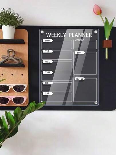 1 Set Magnetic Acrylic Dry Erase Board, Magnetic Fridge Memo Note Board, Transparent Whiteboard For Plan Display, Message, Calendar (Includes 6 Whiteboard Markers, Magnetic Screws)