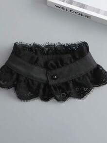 1 chiếc cổ áo giả ren nhỏ, cổ áo đứng, đa năng và tiện dụng, phụ kiện trang trí cổ áo sơ mi giả đính ngọc trai. - màu đen - Xem 6