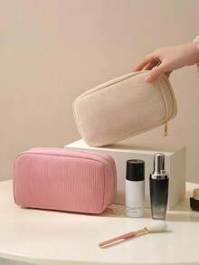 1个/3个装高品质灯芯绒化妆包，便携大容量拉链收纳袋，女士旅行化妆品整理包，假日必备，节日礼物 - 彩色 - 查看 5