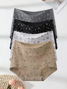 4条装女士平角高腰印花纯棉内裤，柔软舒适，日常穿着舒适。 - 彩色 - 查看 7