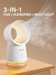 Ventilador eléctrico 3 en 1 sin aspas con humidificación y reducción de sequedad, y luz nocturna cálida. Recargable por USB, ideal para decorar habitaciones. - Ver 1