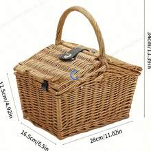 1pc Foldable Wicker Picnic Basket With Lid, Countryside Style, Photography Prop, Outdoor Picnic - Multicolor - View 8