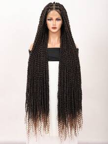 Super Long 45'' Square Knotless Spring Twist Braided Wigs For Women Full Lace Front Twist Braid Wig With Baby Hair Synthetic Braiding Wig Passion Twist Braids Wigs With Boho Curls End - Multicolor - View 5