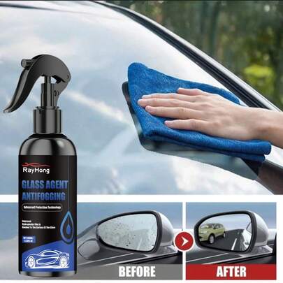 Spray antivaho de vidrio, limpiador de ventanas y espejos retrovisores de automóvil, elimina la suciedad y el vaho para una visión clara