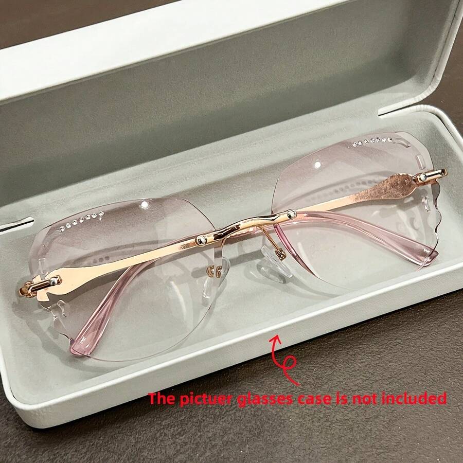 2026 New Fashionable Women's Reading Glasses, Square Frame, Elegant Rimless, Simple With Rhinestones, Exquisite And Unique, Suitable For Office Wear - C1 Transparent Powder - View 1
