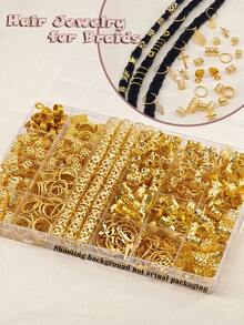 275pcs Symbolic Hair Rings With Lightning Bolt, Music Note, Cross & Leaf Designs - Adjustable Alloy Hair Cuffs, Boho Hair Jewelry For Men & Women's Dreadlocks & Braids - Gold - View 3