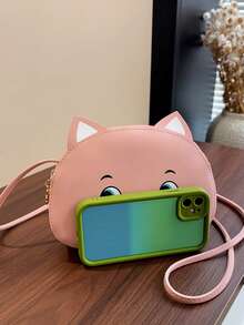 New Cartoon Kitten Crossbody Bag PU Baby Shoulder Bag Kids Coin Purse - Pink - View 2