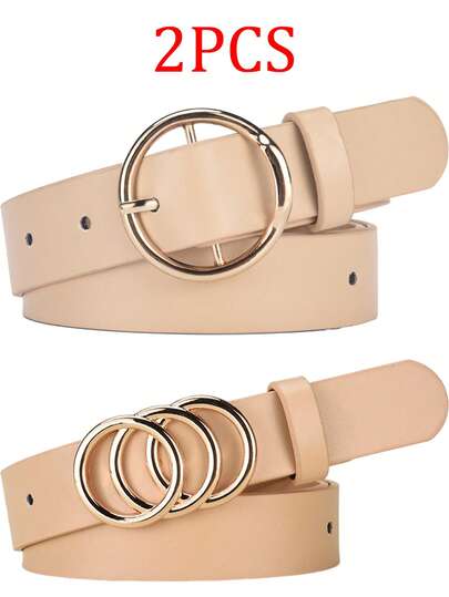 2条装女士金色金属扣宽腰带，简约纯色，耐用材质，长度可调节 - 时尚配饰，百搭休闲、运动、正式、通勤皆宜，完美搭配牛仔裤、长裤、裙子、连衣裙 - 复活节、节日、生日、周年纪念日的理想礼物