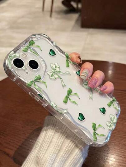 蝴蝶结奶油色漩涡波浪边透明简约防震加厚手机保护壳，印花设计，适用于 17/17 Pro/17 Pro Max、16 XR/7/8、15 Pro Max、13/14 Pro Max、11/12/14、Galaxy A13 4G、A22、A21S、A51 4G、A52、S22 Ultra、A33 5G、A34、A35、10、Note 11 4G、11 Lite、A53、A14、A23、S23 Ultra、S24、A14、A15、S23、A73、A55、A54。