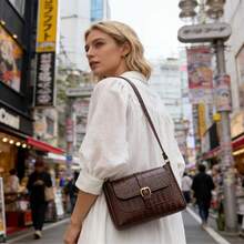 时尚纯色简约腰带装饰单肩斜挎包，适合购物、携带钱包、年轻女性、大学生、职场新人、白领人士。也非常适合办公室、大学、工作、商务、通勤、户外活动、旅行和郊游等场合。 - 咖啡棕 - 查看 11