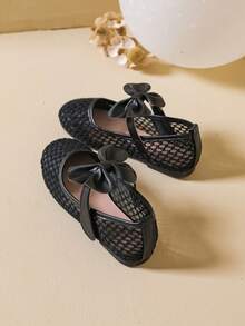 1 Pair Casual Campus Style Bow Tie Mesh Flat Shoes For Girls - Black - View 3