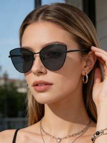 1副女士复古猫眼时尚眼镜，适合旅行 - 深灰色 - 查看 3