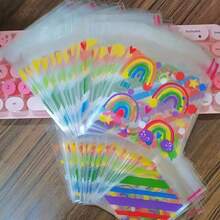 100pcs Rainbow Gradient Self-Sealing Gift Bags, Suitable For Valentine's Day And Birthday Party Gifts, Striped Plastic Gift Bags Without Accessories - View 5