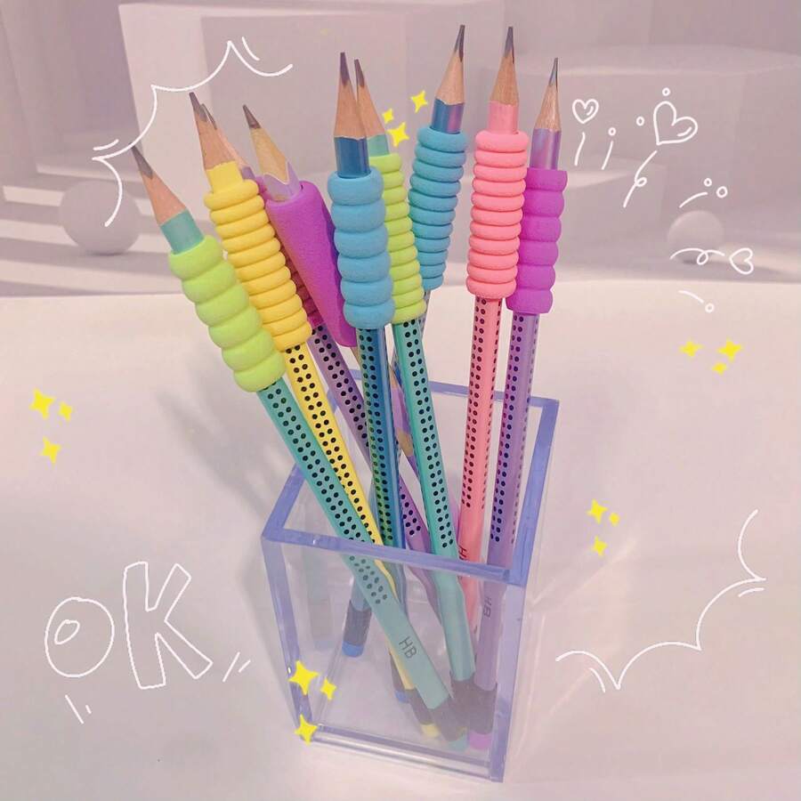 50个马卡龙海绵笔套，海绵笔套，保护手指，防滑笔套，辅助握笔，适合生日礼物袋、派对小礼品、课堂奖励和嘉年华奖品，颜色随机