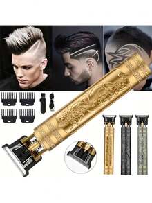 Men's Professional Hair Clipper And Beard Trimmer - USB Rechargeable Lithium Battery, 4 Attachments, Ergonomic Design With Adjustable Comb, Suitable For Trimming And Styling, Men's Hair Clipper - A - View 1