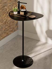 Inaugurates Furniture Organic Side Table 60cm Support For Living Room Corner Sofa High Industrial Steel Base - Hitam - View 1