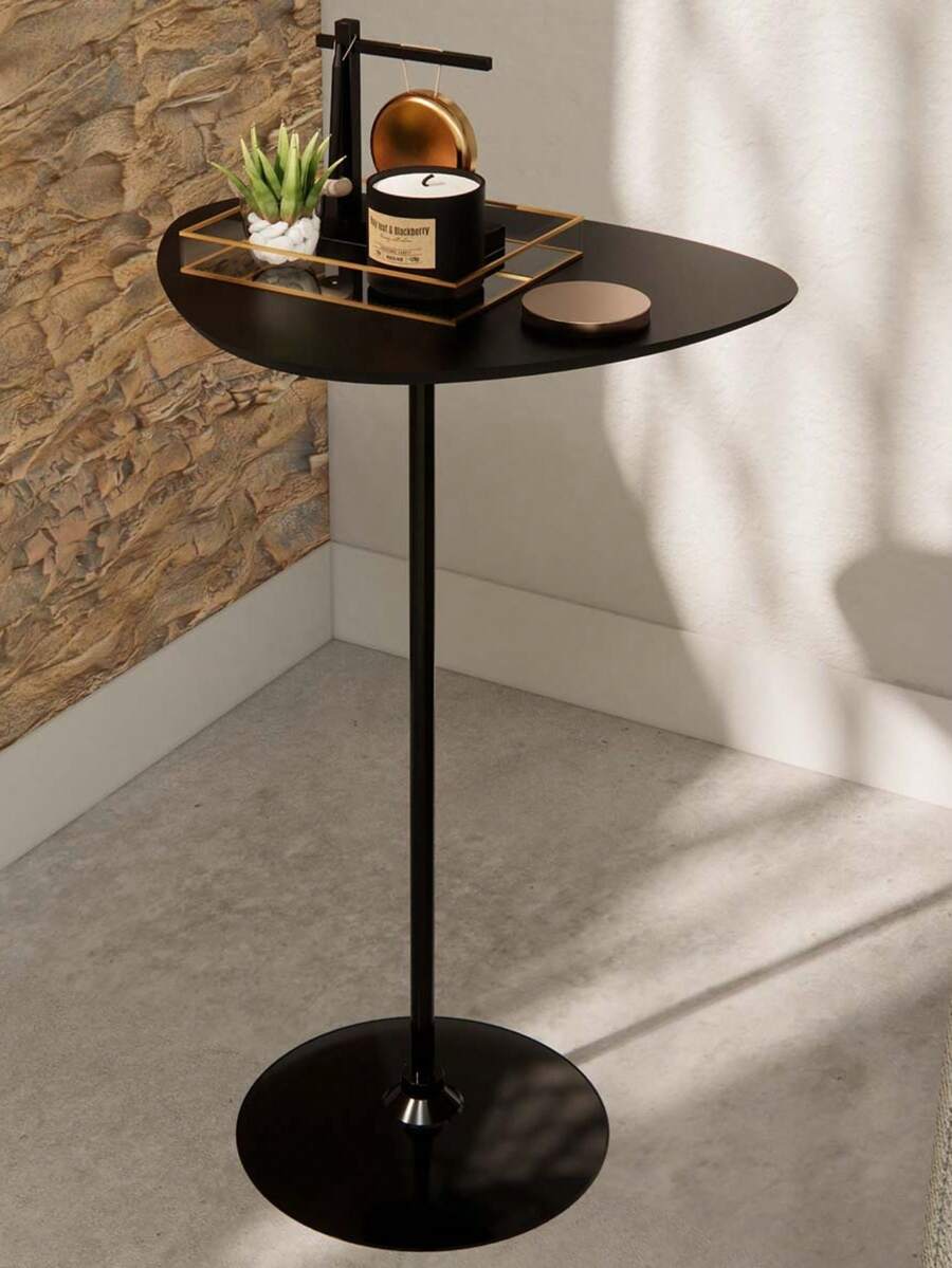 Inaugurates Furniture Organic Side Table 60cm Support For Living Room Corner Sofa High Industrial Steel Base - Hitam - View 1
