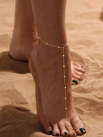 1pc Sexy Beach Resort Zirconia Pearl Toe Chain, Suitable As Holiday Jewelry Gift For Friends