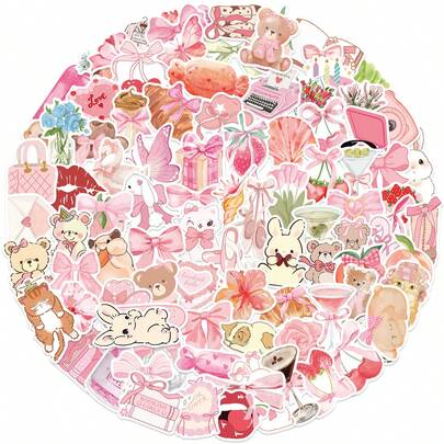 100pcs Pink Leisurely Paradise Stickers, Creative Graffiti Stickers, Office Supplies, Mobile Phone And Computer Stickers, High-Value, Durable, Exquisite, Cool Stickers, Fun, Classic Colorful Cartoon Design, Gift Decoration, Phone Case Decoration Stickers, Reusable, Colorful Cartoon Design, Suitable For Water Bottles, Skateboards, Mobile Phones, Etc., Perfect For School Supplies, A Top Gift For Holidays.
