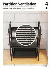 3-Tier Expandable Microwave Oven Rack, Metal Microwave Stand With Hooks, Bread Shelf, Adjustable Kitchen Storage Rack, Black 3-Tier - Multicolor - View 9