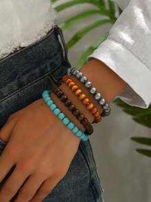 1 Bộ vòng tay đính hạt đá ngọc lam nhân tạo kiểu Bohemian - Kiểu 11 - Xem 6