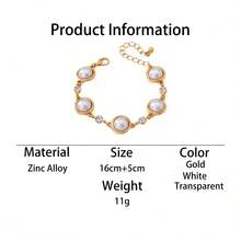 1pc Retro Fashionable New Sparkling Elegant White Faux Pearl Geometric Round Women Bracelet - White - View 6