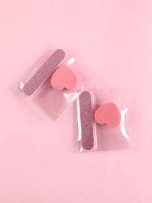 Kit de herramientas de manicura rosa: 2 piezas/5 piezas/10 piezas/20 piezas que incluye lima de uñas mini, buffer de esponja con forma de corazón, palito de cristal, perfecto para pulir joyas y decoración de uñas DIY - Rosa - Ver 3