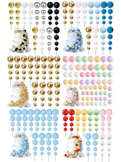 48个泡沫蛋糕装饰球，适用于生日、婚礼、单身派对、洗礼、性别揭晓派对、退休派对、主题派对、婴儿派对等场合，多种颜色可选，手工制作（可能存在瑕疵，完美主义者不建议购买）。