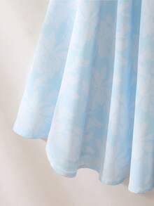 Women's Light Blue A-Line Flare Skirt, Paired With Tie Waist Belt And Floral Pattern, Showcasing Casual Elegant Style - Baby Blue - View 4