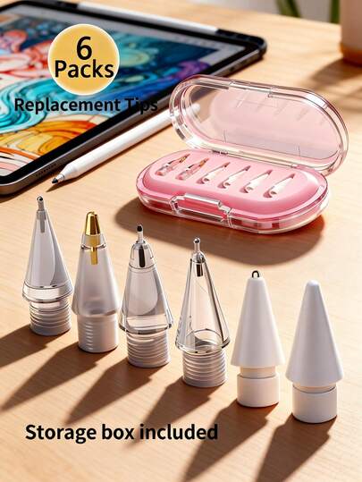 6 piezas de puntas de repuesto mejoradas, compatibles con Apple Pencil Pro, adecuadas para Apple Stylus USB-C de 2da/1ra generación y bolígrafos digitales tipo lápiz, puntas de aguja con estuche, set de bolígrafo profesional